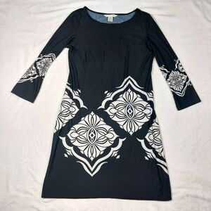 AA STUDIO AA WOMEN'S BLACK AND WHITE 3/4 SLEEVE FLORAL PRINT DRESS SIZE 10